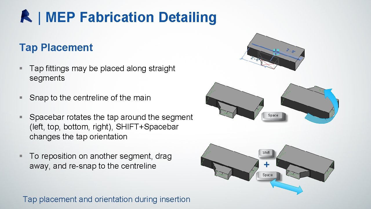 | MEP Fabrication Detailing Tap Placement § Tap fittings may be placed along straight