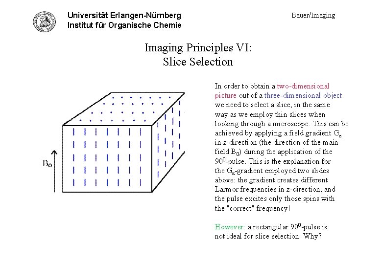 Bauer/Imaging Universität Erlangen-Nürnberg Princ. VI - slice select Institut für Organische Chemie Imaging Principles