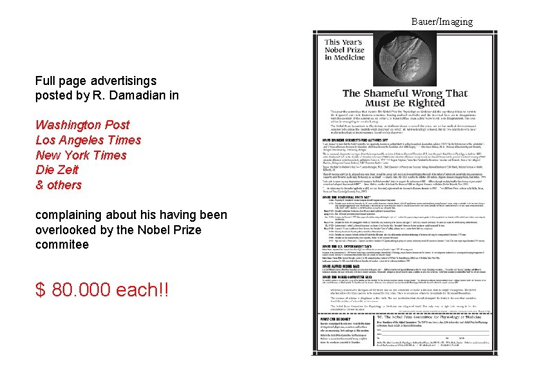 Bauer/Imaging Full page advertisings posted by R. Damadian in Washington Post Los Angeles Times