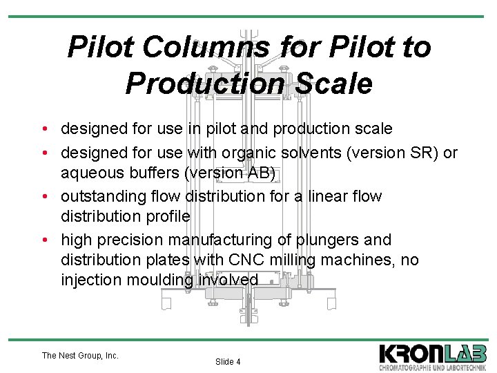 Pilot Columns for Pilot to Production Scale • designed for use in pilot and