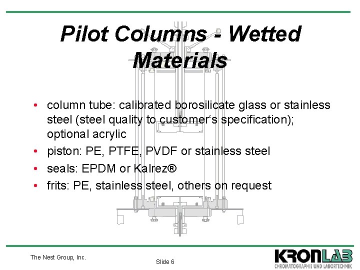 Pilot Columns - Wetted Materials • column tube: calibrated borosilicate glass or stainless steel