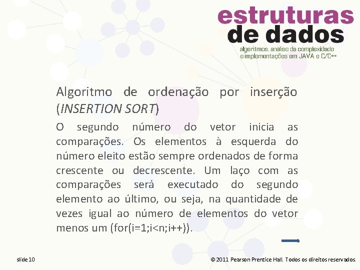 Algoritmo de ordenação por inserção (INSERTION SORT) O segundo número do vetor inicia as