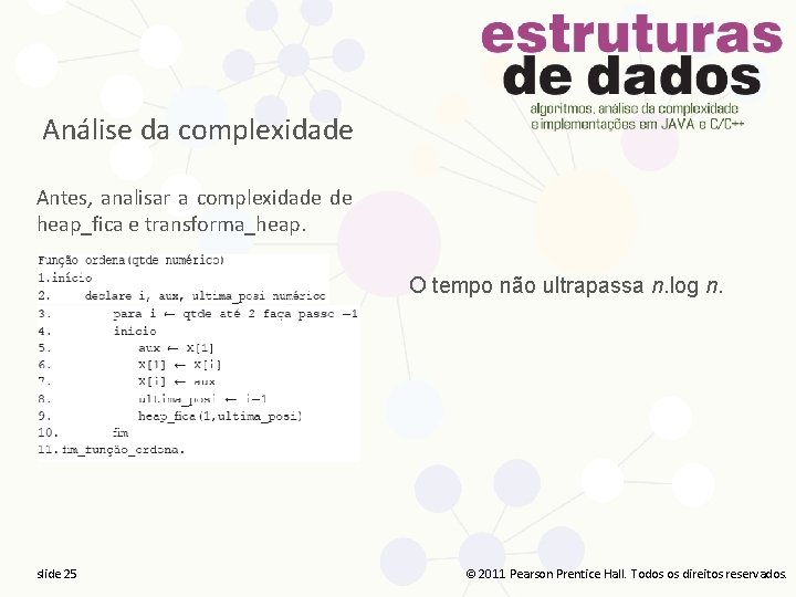 Análise da complexidade Antes, analisar a complexidade de heap_fica e transforma_heap. O tempo não