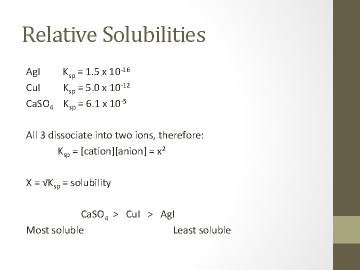 Relative Solubilities Ag. I Ksp = 1. 5 x 10 -16 Cu. I Ksp