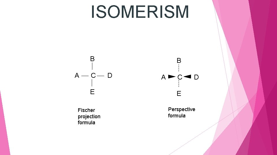 ISOMERISM B A C E Fischer projection formula B D A C D E