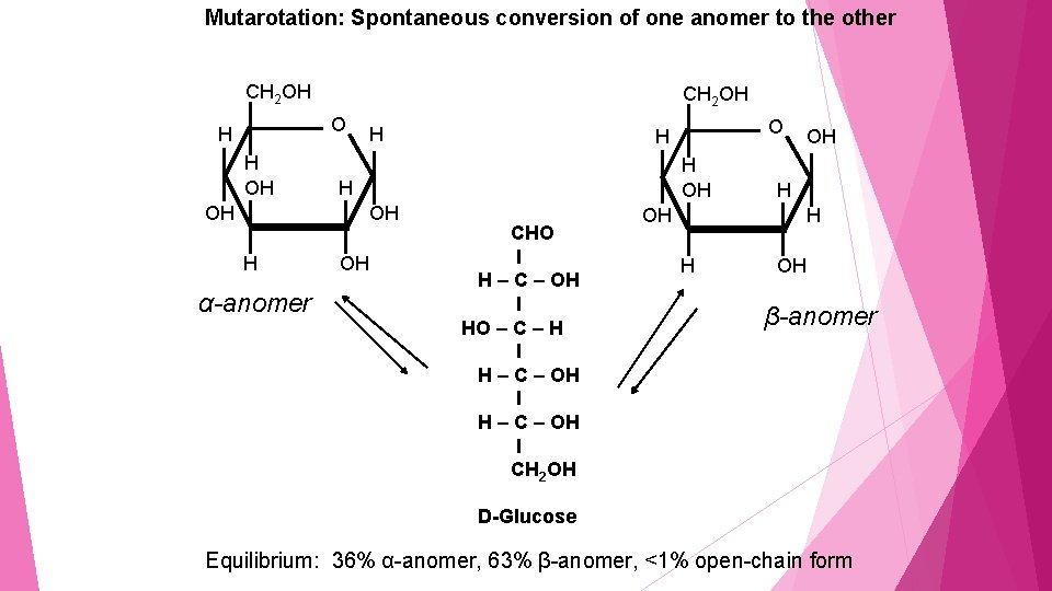 Mutarotation: Spontaneous conversion of one anomer to the other CH 2 OH O H