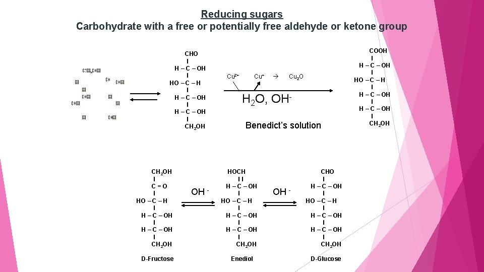 Reducing sugars Carbohydrate with a free or potentially free aldehyde or ketone group CHO