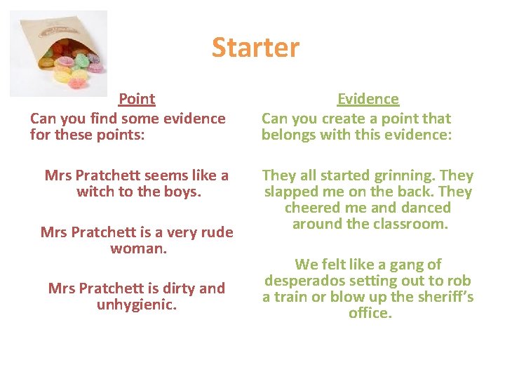 Starter Point Can you find some evidence for these points: Mrs Pratchett seems like