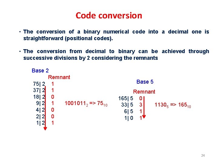 Code conversion • The conversion of a binary numerical code into a decimal one