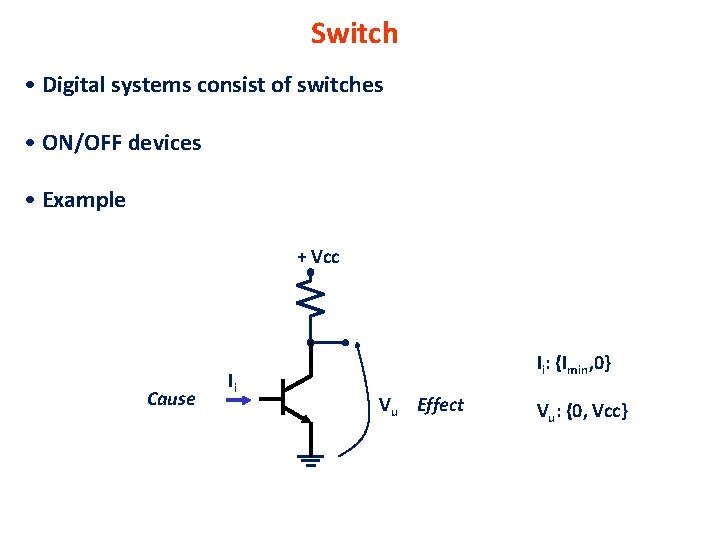 Switch • Digital systems consist of switches • ON/OFF devices • Example + Vcc