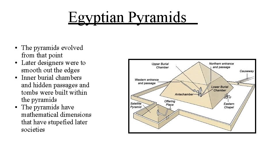 Egyptian Pyramids • The pyramids evolved from that point • Later designers were to