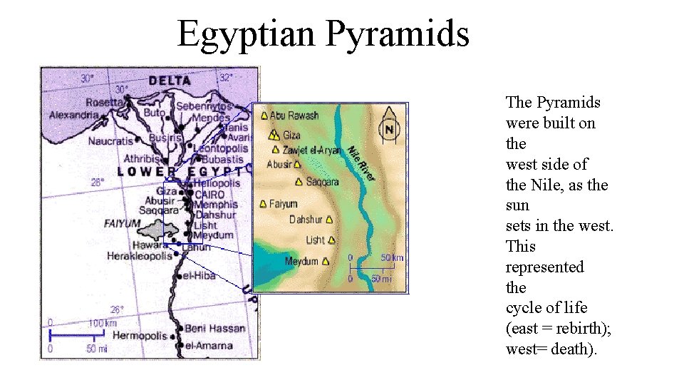 Egyptian Pyramids The Pyramids were built on the west side of the Nile, as