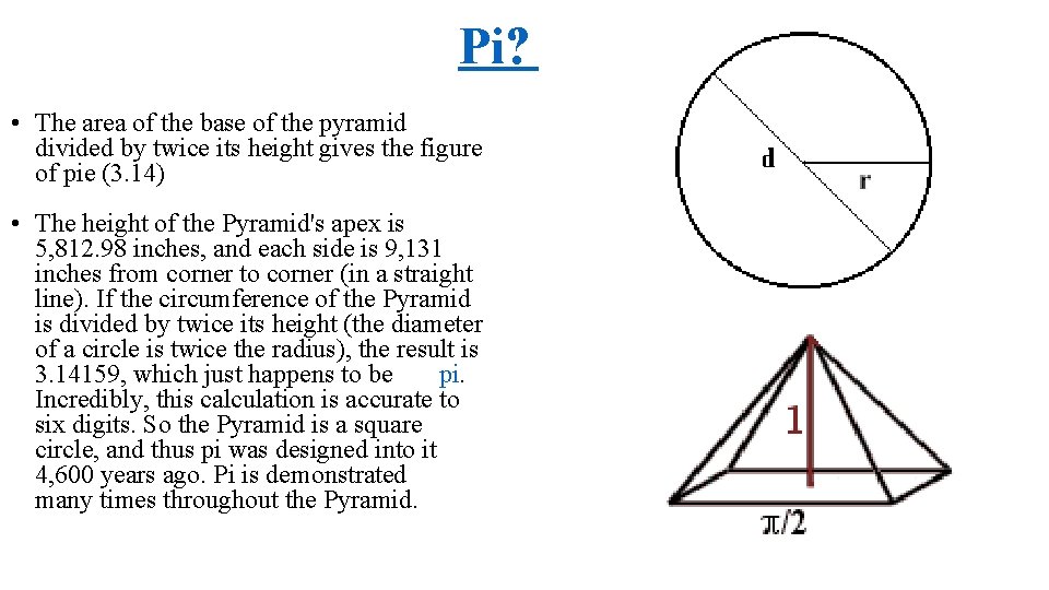 Pi? • The area of the base of the pyramid divided by twice its