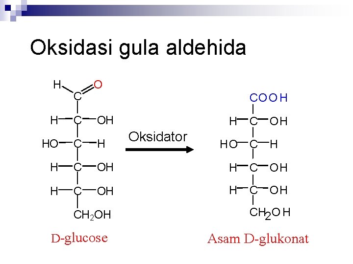 Oksidasi gula aldehida H C O CO O H H C OH HO C