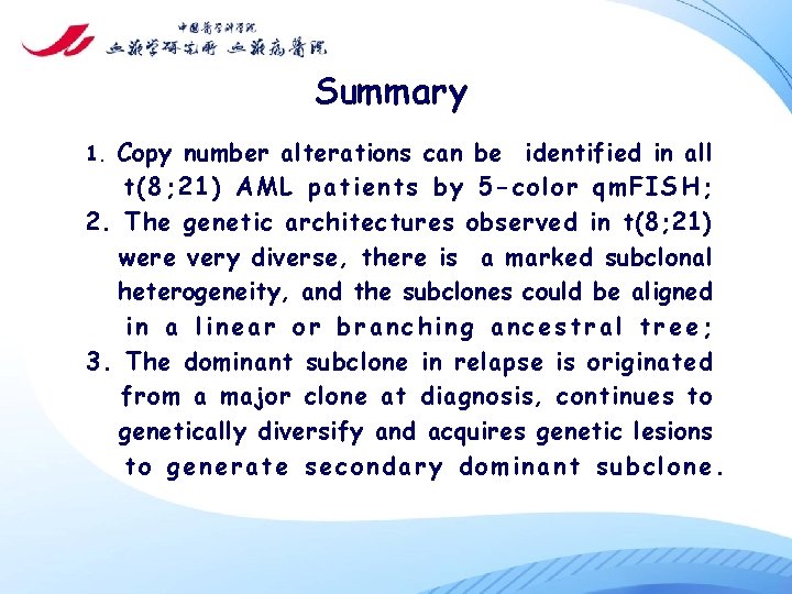 Summary Copy number alterations can be identified in all t(8; 21) AML patients by