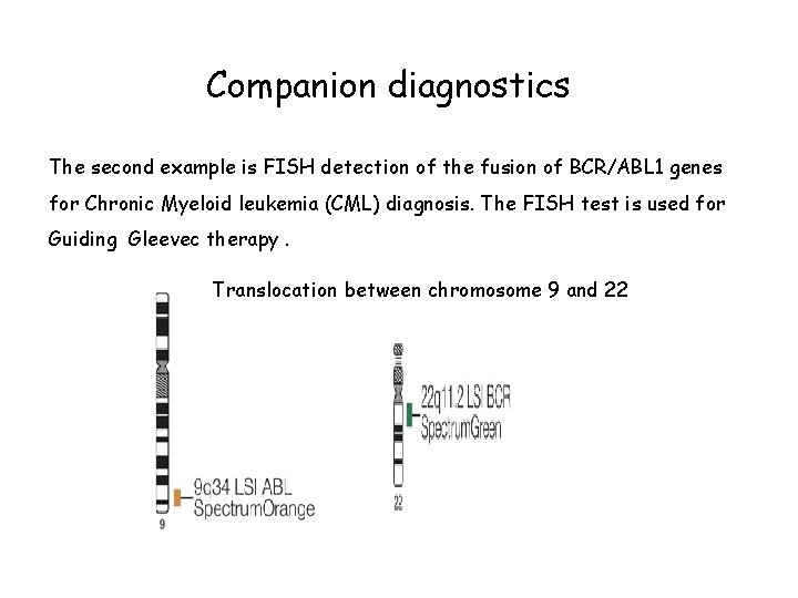 Companion diagnostics The second example is FISH detection of the fusion of BCR/ABL 1