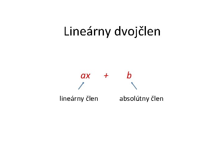 Lineárny dvojčlen ax lineárny člen + b absolútny člen 
