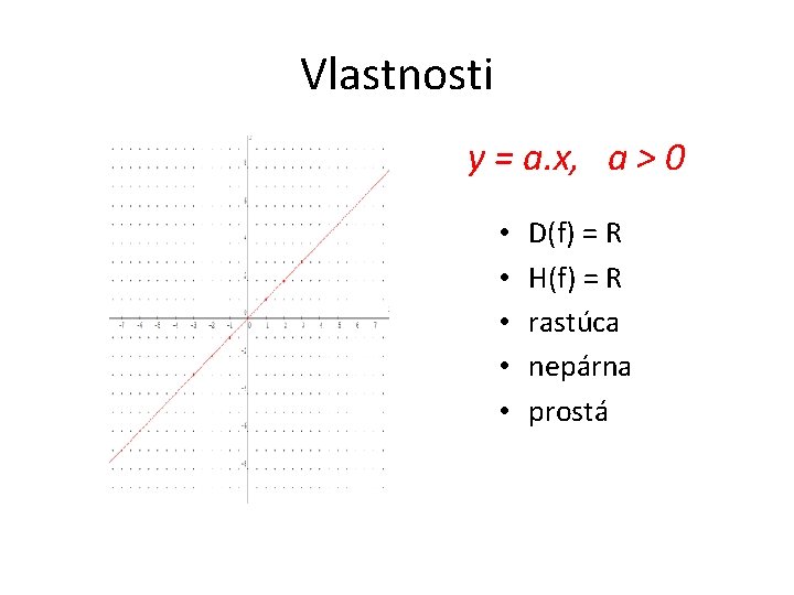 Vlastnosti y = a. x, a > 0 • • • D(f) = R