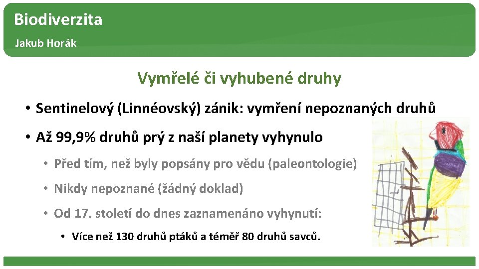 Biodiverzita Jakub Horák Vymřelé či vyhubené druhy • Sentinelový (Linnéovský) zánik: vymření nepoznaných druhů