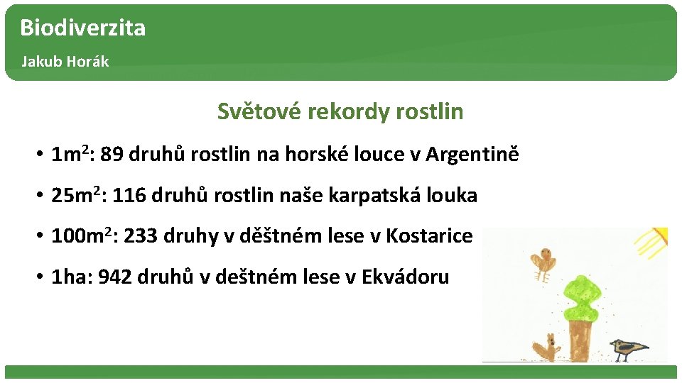 Biodiverzita Jakub Horák Světové rekordy rostlin • 1 m 2: 89 druhů rostlin na