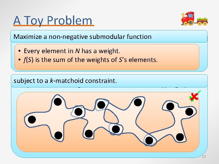 A Toy Problem Maximize submodular function Maximizeaanon-negative linear function • Every element in N