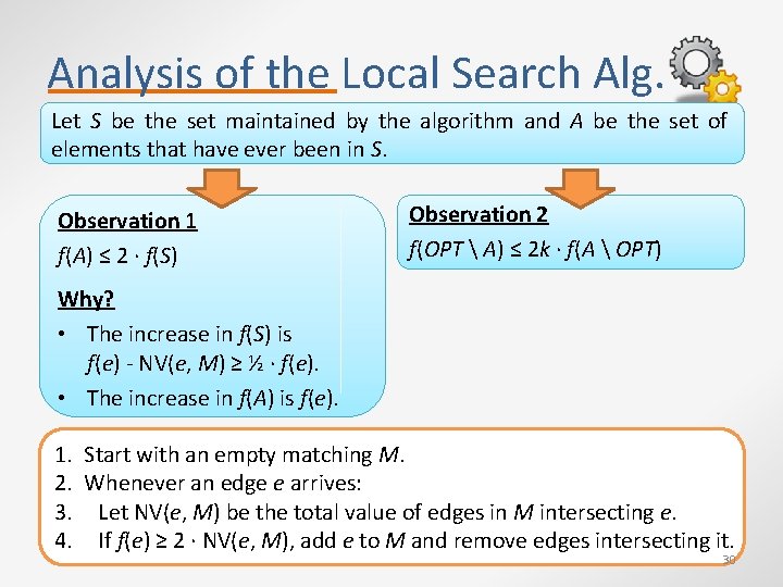 Analysis of the Local Search Alg. Let S be the set maintained by the