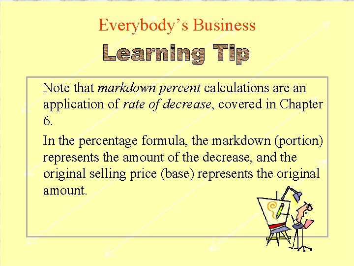Everybody’s Business Note that markdown percent calculations are an application of rate of decrease,