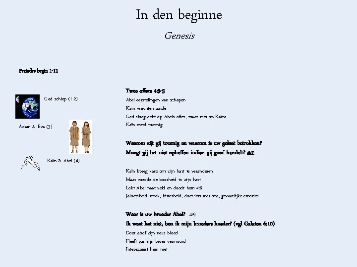 In den beginne Genesis Periodes begin 1 -11 God schiep (1 -2) Adam &