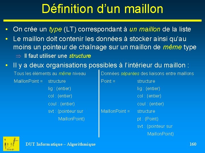 Définition d’un maillon • On crée un type (LT) correspondant à un maillon de