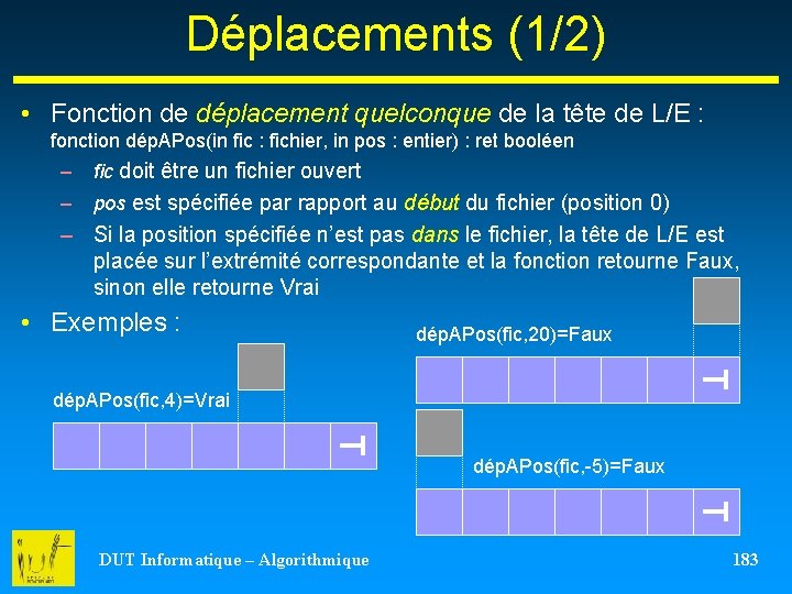 Déplacements (1/2) • Fonction de déplacement quelconque de la tête de L/E : fonction