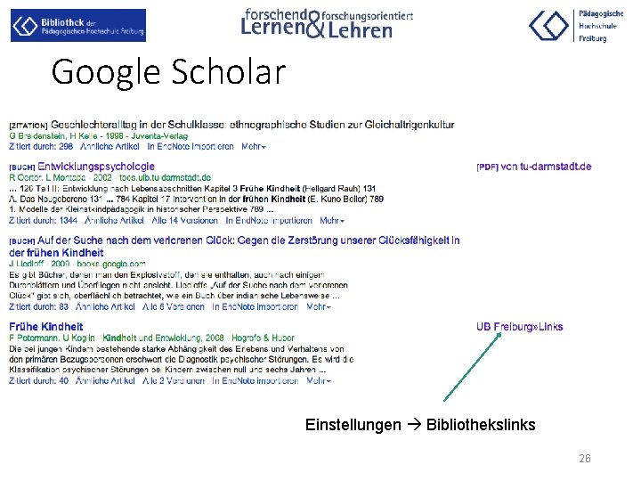 Google Scholar Einstellungen Bibliothekslinks 26 
