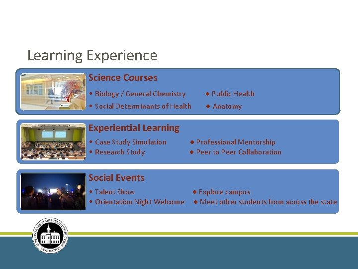 Learning Experience Science Courses • Biology / General Chemistry • Social Determinants of Health