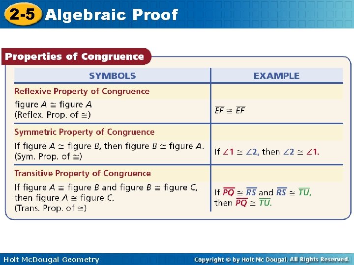 2 -5 Algebraic Proof Holt Mc. Dougal Geometry 