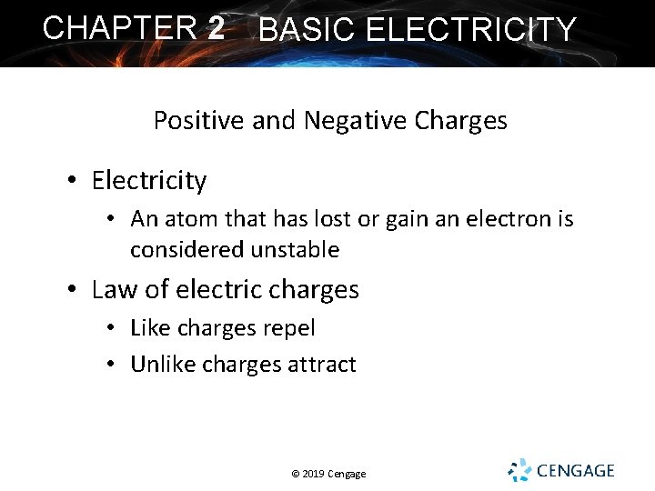 CHAPTER 2 BASIC ELECTRICITY Positive and Negative Charges • Electricity • An atom that