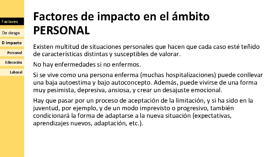 Factores De riesgo D impacto Personal Educación Laboral Factores de impacto en el ámbito