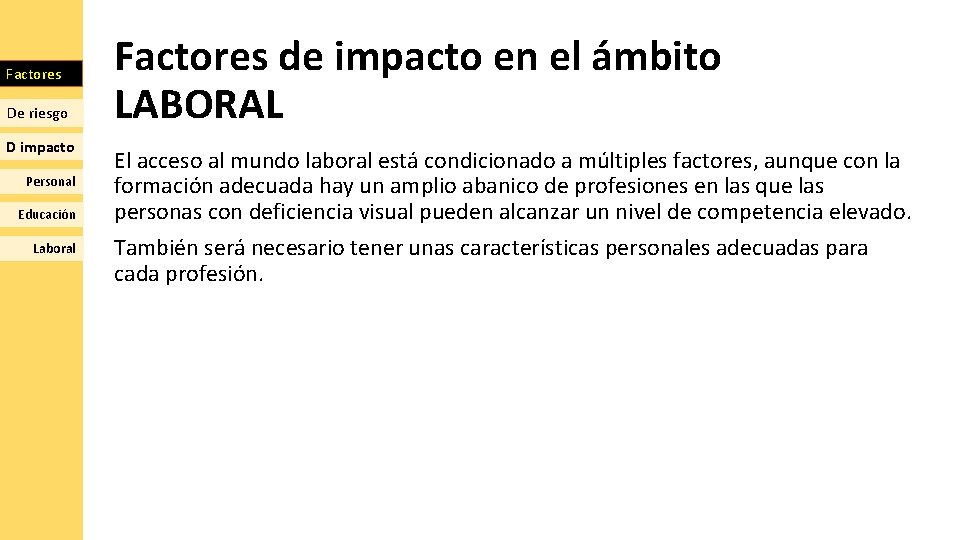 Factores De riesgo D impacto Personal Educación Laboral Factores de impacto en el ámbito