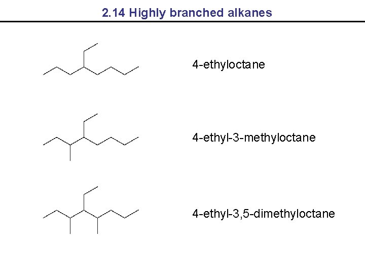 2. 14 Highly branched alkanes 4 -ethyloctane 4 -ethyl-3 -methyloctane 4 -ethyl-3, 5 -dimethyloctane