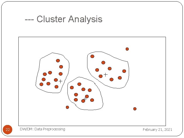 --- Cluster Analysis 22 DW/DM: Data Preprocessing February 21, 2021 