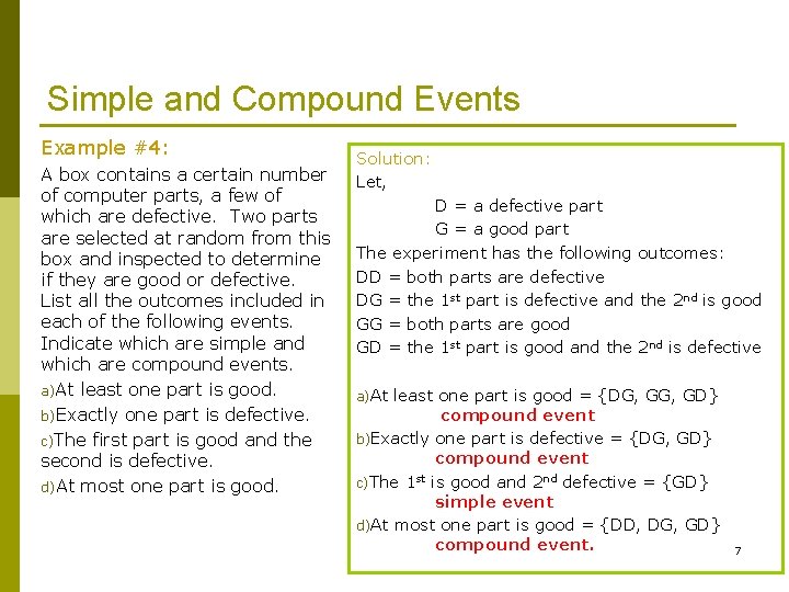 Simple and Compound Events Example #4: A box contains a certain number of computer