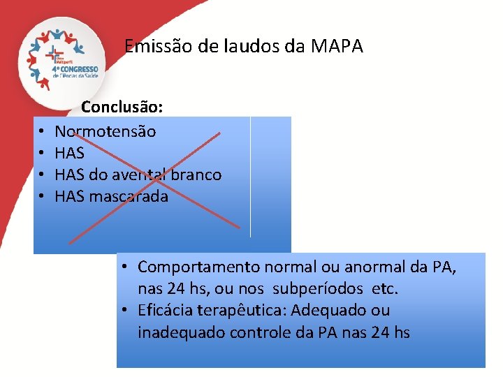 Emissão de laudos da MAPA • • Conclusão: Normotensão HAS do avental branco HAS