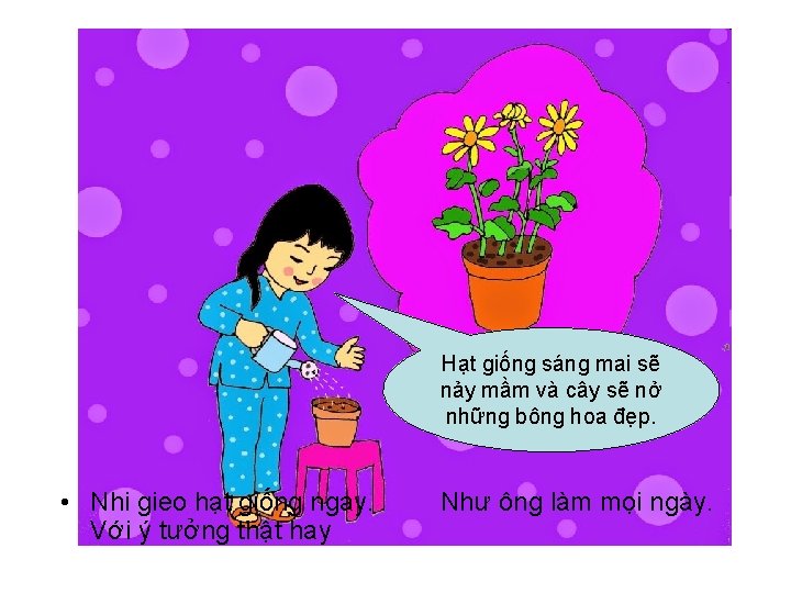 Hạt giống sáng mai sẽ nảy mầm và cây sẽ nở những bông hoa