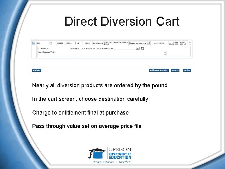 Direct Diversion Cart Nearly all diversion products are ordered by the pound. In the