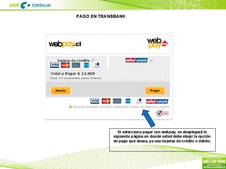 PAGO EN TRANSBANK Si selecciona pagar con webpay, se desplegará la siguiente página en