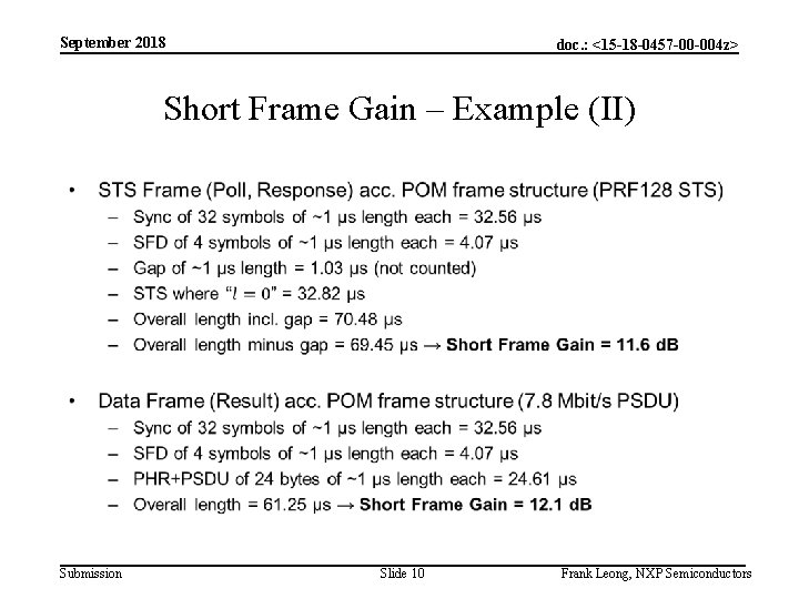 September 2018 doc. : <15 -18 -0457 -00 -004 z> Short Frame Gain –