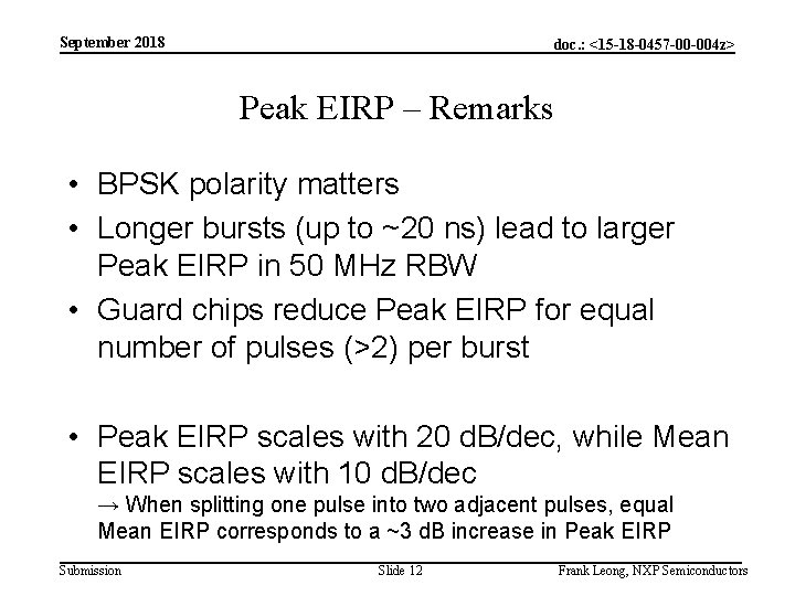 September 2018 doc. : <15 -18 -0457 -00 -004 z> Peak EIRP – Remarks