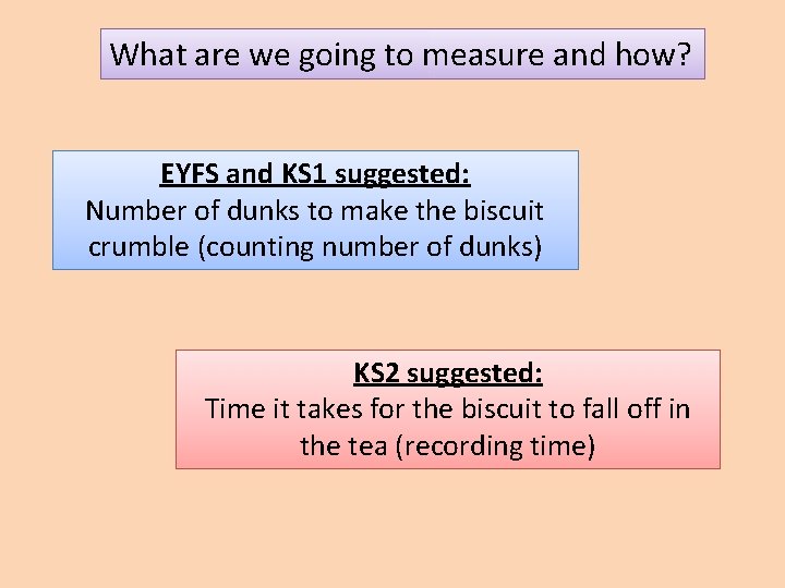 What are we going to measure and how? EYFS and KS 1 suggested: Number