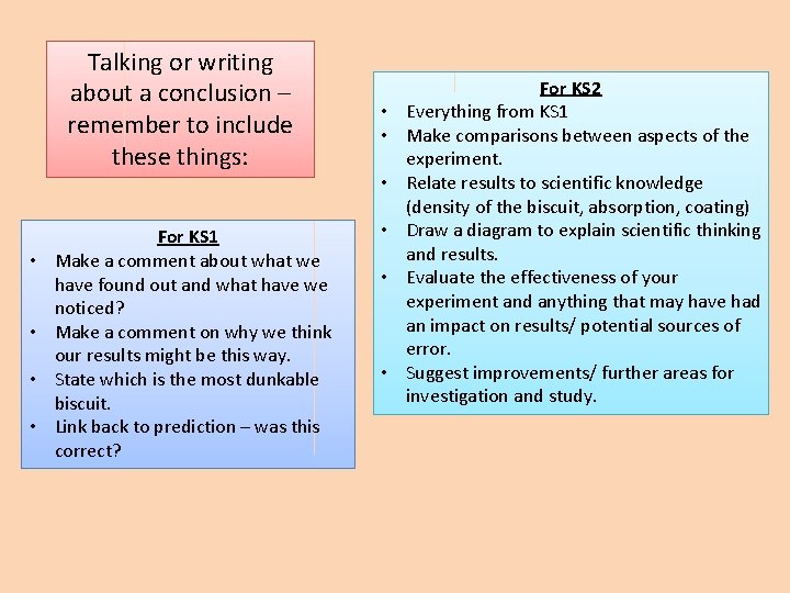 Talking or writing about a conclusion – remember to include these things: • •