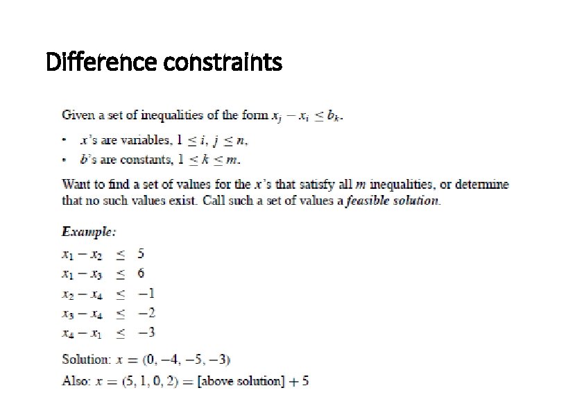 Difference constraints Difference constraints