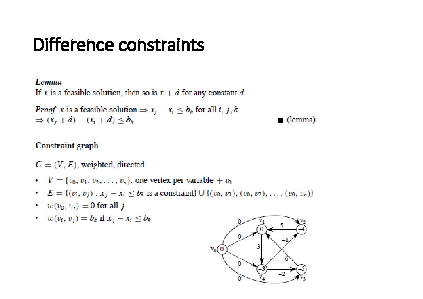 Difference constraints Difference constraints