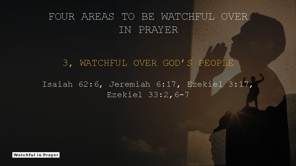 FOUR AREAS TO BE WATCHFUL OVER IN PRAYER 3, WATCHFUL OVER GOD’S PEOPLE Isaiah
